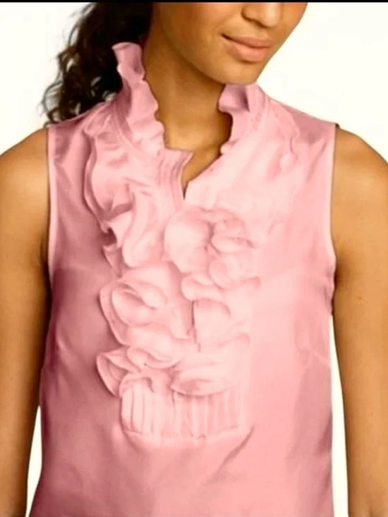 J. Crew 100% Silk Sleeveless Ruffle Front Blouse - Peach Pink, 6 - Picture 1 of 9